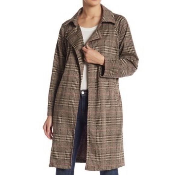 Papillon Brown Plaid Wrap Trench Coat Size Medium